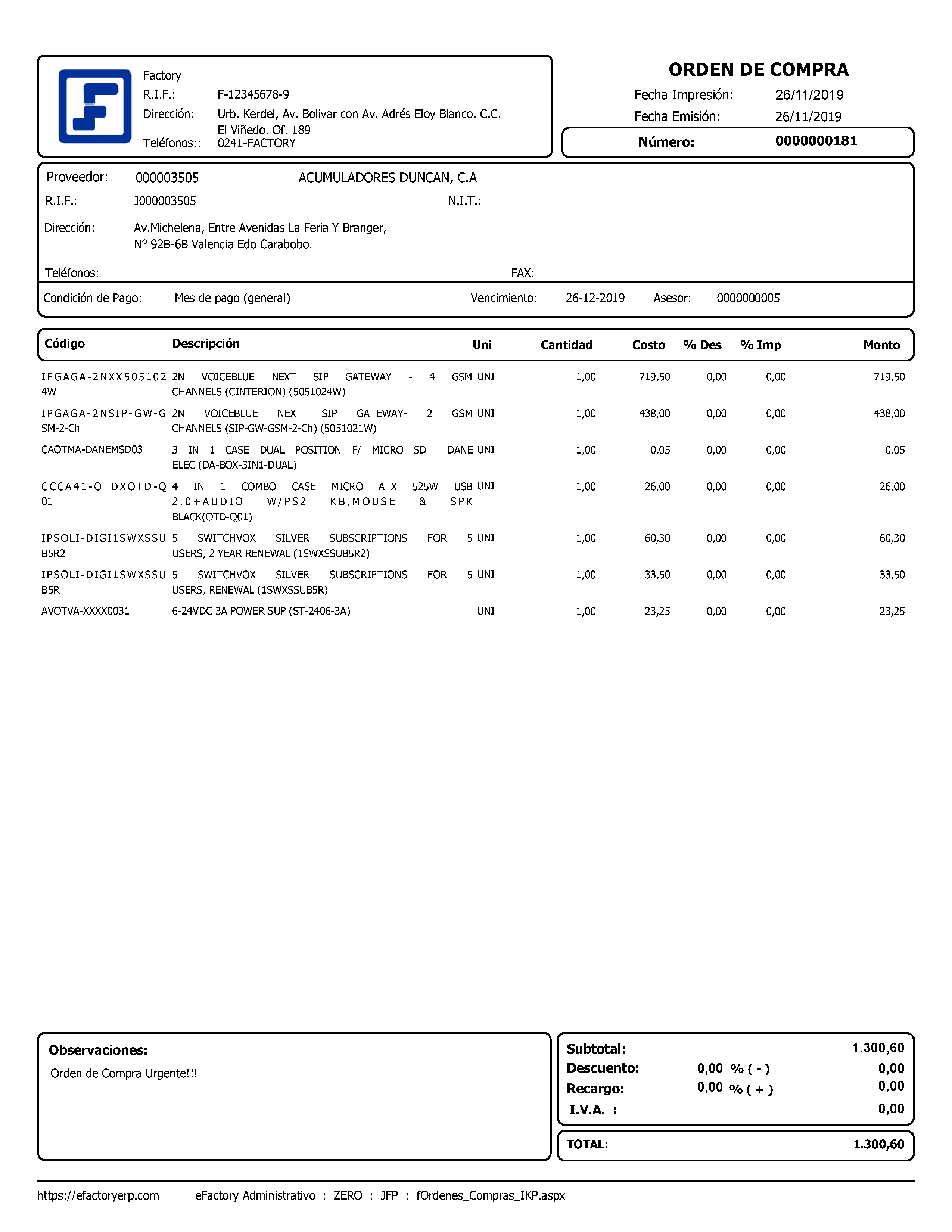 Órdenes de Compras